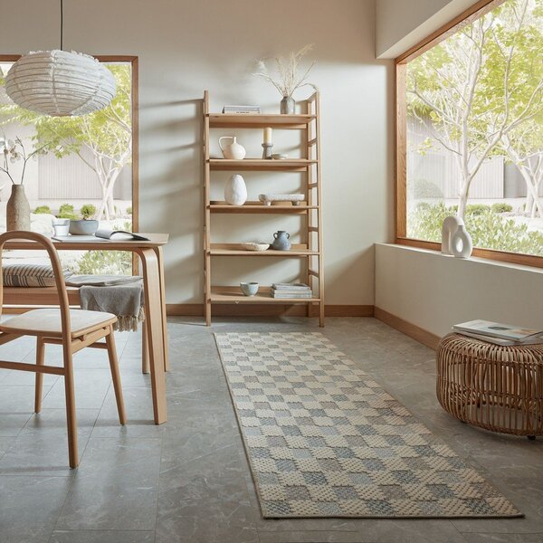 Синя пътека със смес от памук подходяща за пране 80x230 cm Muted Checkerboard – Flair Rugs