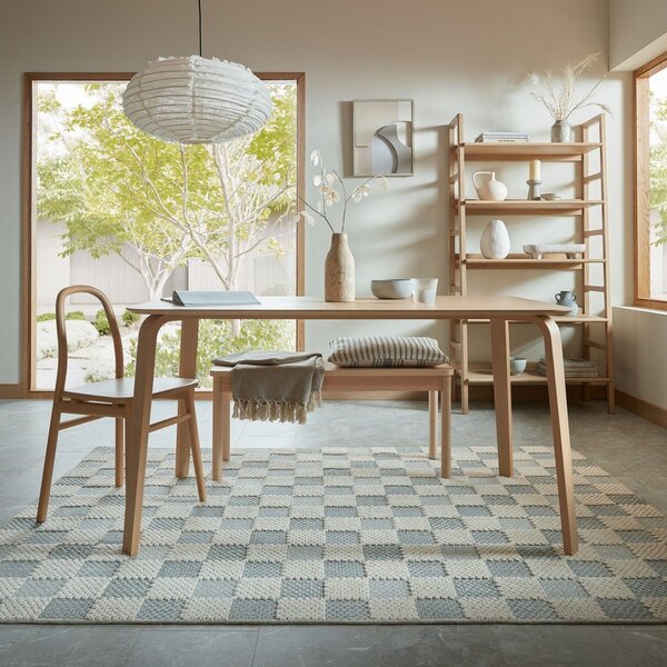Син килим със смес от памук подходящ за пране 116x170 cm Muted Checkerboard – Flair Rugs