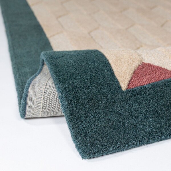Ръчно изработен вълнен килим в естествен цвят/тюркоазен 120x170 cm Apex Border Wool – Flair Rugs
