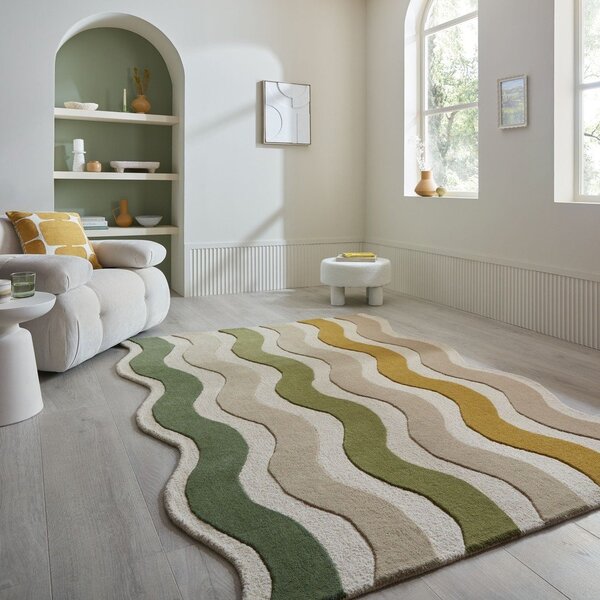Зелен/в естествен цвят ръчно изработен вълнен килим 140x200 cm Cascade Wool – Flair Rugs
