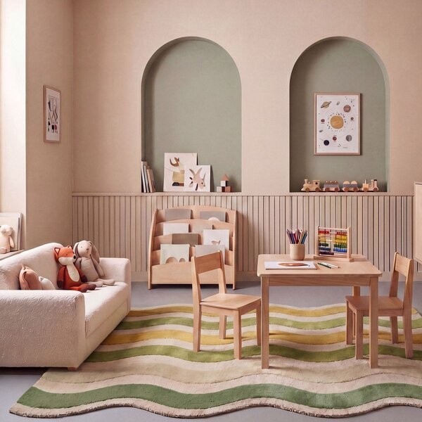 Зелен/в естествен цвят ръчно изработен вълнен килим 140x200 cm Cascade Wool – Flair Rugs