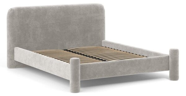 Светлосиво двойно легло 160x200 cm тапицирано с включена подматрачна рамка Vera – Micadoni