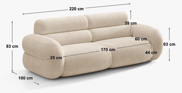 Кремав шенилов диван 220 cm Neo – Micadoni