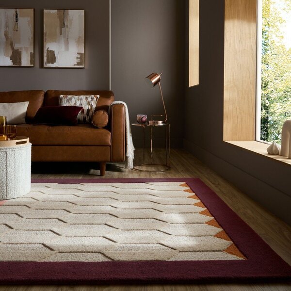 Бордо/в естествен цвят ръчно изработен вълнен килим 120x170 cm Apex Border Wool – Flair Rugs