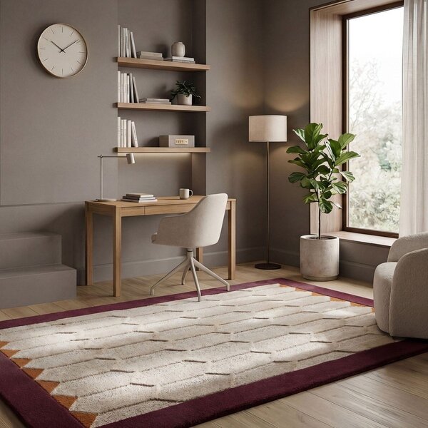Бордо/в естествен цвят ръчно изработен вълнен килим 120x170 cm Apex Border Wool – Flair Rugs