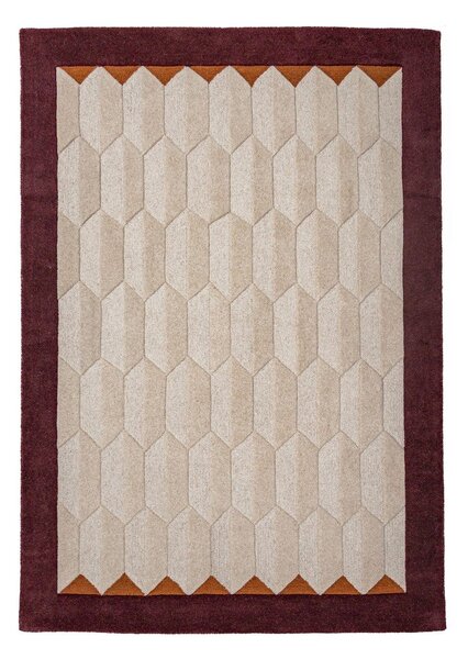 Бордо/в естествен цвят ръчно изработен вълнен килим 120x170 cm Apex Border Wool – Flair Rugs