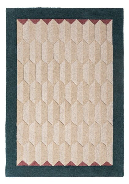 Ръчно изработен вълнен килим в естествен цвят/тюркоазен 120x170 cm Apex Border Wool – Flair Rugs