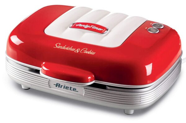 Уред за донъти, мъфини и сандвичи 3в1 Ariete PARTY TIME 1972/00, 700W, 3 сменяеми плочи, Индикатори, Червен