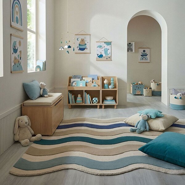 Син ръчно изработен вълнен килим 140x200 cm Cascade Wool – Flair Rugs