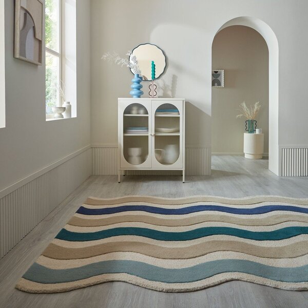 Син ръчно изработен вълнен килим 140x200 cm Cascade Wool – Flair Rugs
