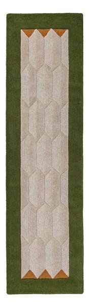 Зелена/в естествен цвят ръчно изработена вълнена пътека 60x230 cm Apex Border Wool – Flair Rugs