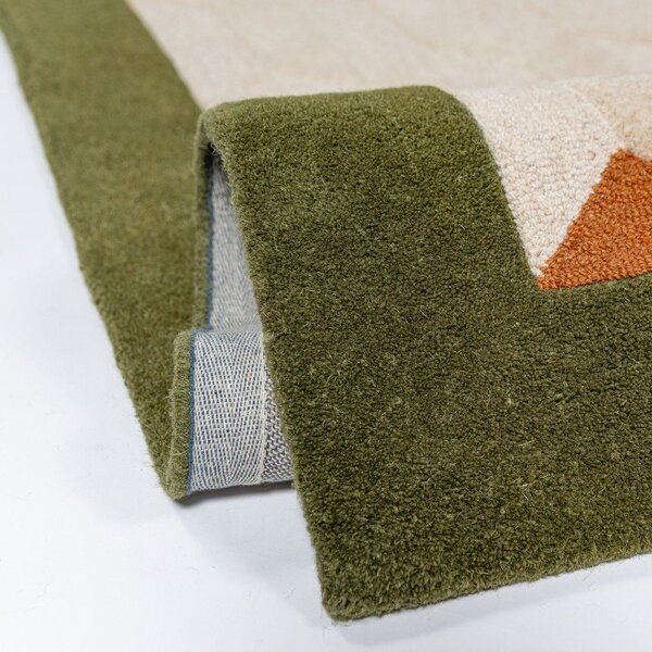 Зелена/в естествен цвят ръчно изработена вълнена пътека 60x230 cm Apex Border Wool – Flair Rugs