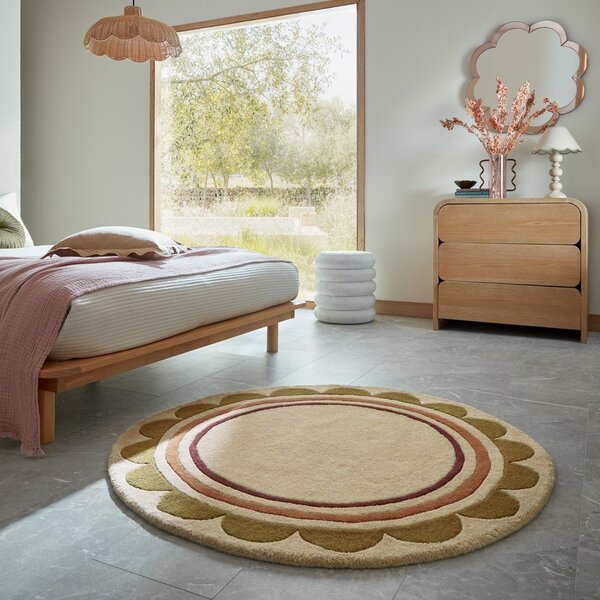Ръчно изработен вълнен кръгъл килим в естествен цвят ø 120 cm Lois – Flair Rugs