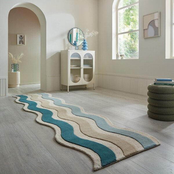 Синя ръчно изработена вълнена пътека 80x300 cm Cascade Wool – Flair Rugs