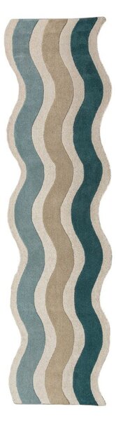 Синя ръчно изработена вълнена пътека 80x300 cm Cascade Wool – Flair Rugs