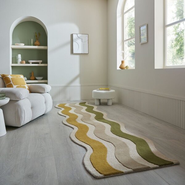 Зелена/в естествен цвят ръчно изработена вълнена пътека 80x300 cm Cascade Wool – Flair Rugs