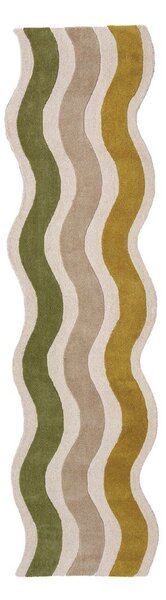Зелена/в естествен цвят ръчно изработена вълнена пътека 80x300 cm Cascade Wool – Flair Rugs