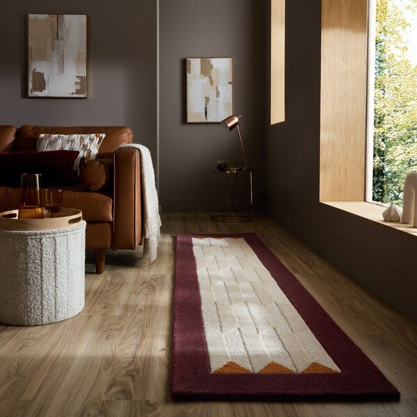 Бордо/в естествен цвят ръчно изработена вълнена пътека 60x230 cm Apex Border Wool – Flair Rugs
