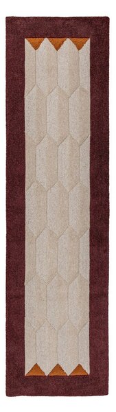 Бордо/в естествен цвят ръчно изработена вълнена пътека 60x230 cm Apex Border Wool – Flair Rugs