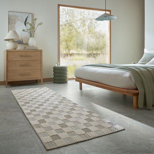 Зелена пътека със смес от памук подходяща за пране 80x230 cm Muted Checkerboard – Flair Rugs