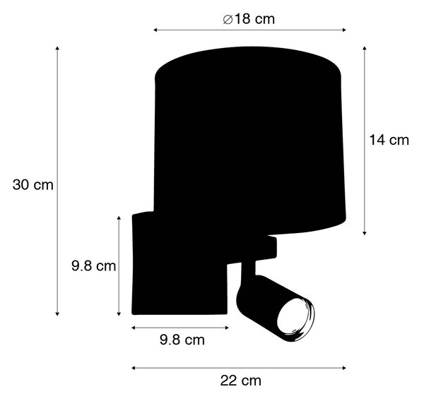 Стенна лампа черна с лампа за четене и 18 см светлокафяв абажур - Brescia