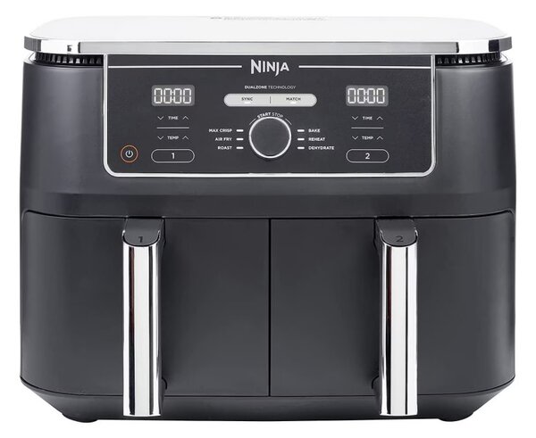 Фритюрник с горещ въздух Ninja AF400EU, 2470W, 9.5 л, 6 програми, 2 независими зони, Черен