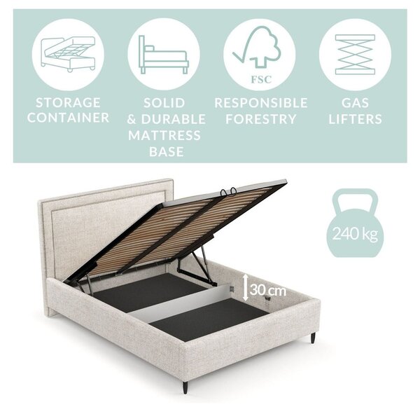 Кремаво двойно легло 140x200 cm тапицирано с място за съхранение с включена подматрачна рамка Baleine – Maison de Rêve