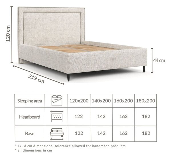 Кремаво двойно легло 140x200 cm тапицирано с място за съхранение с включена подматрачна рамка Baleine – Maison de Rêve