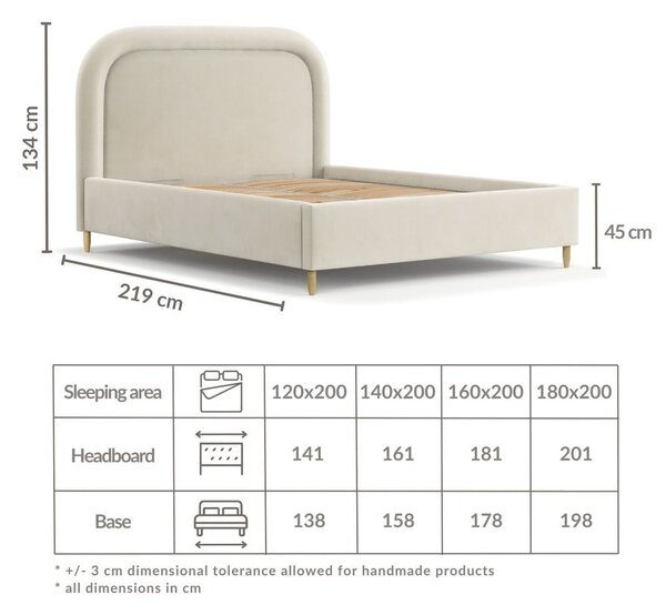 Бежово двойно легло 140x200 cm тапицирано с място за съхранение с включена подматрачна рамка Mija – Maison de Rêve