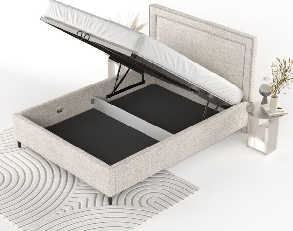 Кремаво двойно легло 140x200 cm тапицирано с място за съхранение с включена подматрачна рамка Baleine – Maison de Rêve