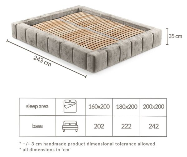 Кафяво двойно легло 160x200 cm тапицирано с място за съхранение с включена подматрачна рамка Aruba L – Maison de Rêve