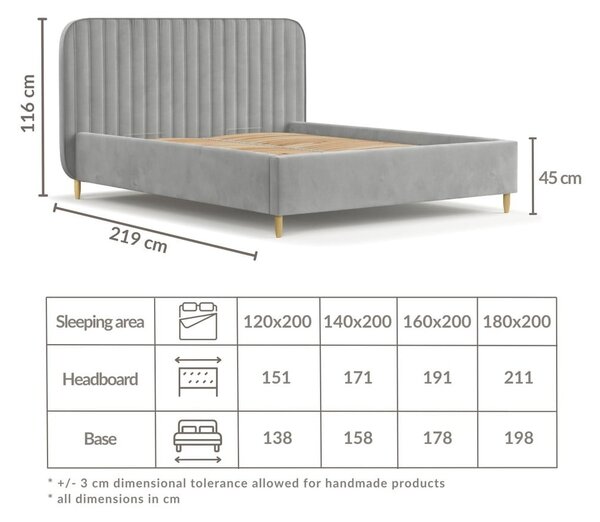 Сиво двойно легло 120x200 cm тапицирано с място за съхранение с включена подматрачна рамка Noto – Maison de Rêve