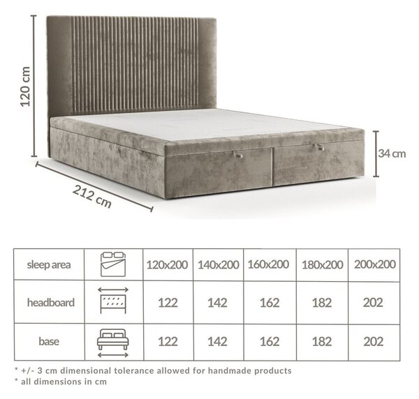 Сиво тапицирано двойно легло с място за съхранение 160x200 cm Mavel – Maison de Rêve