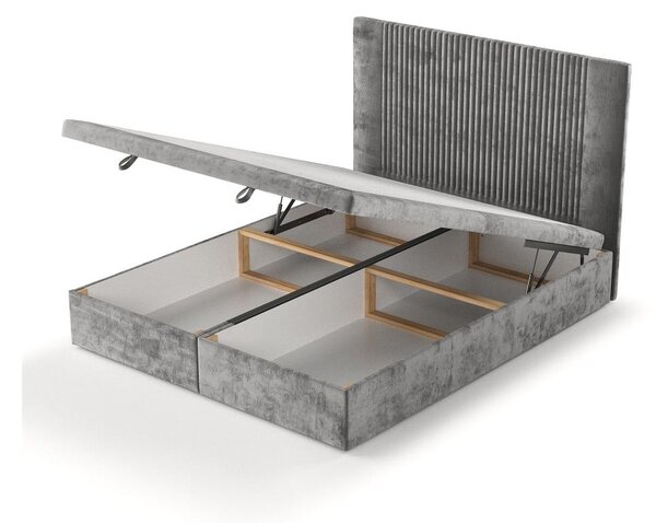 Сиво двойно легло 160x200 cm тапицирано с място за съхранение Mavel – Maison de Rêve