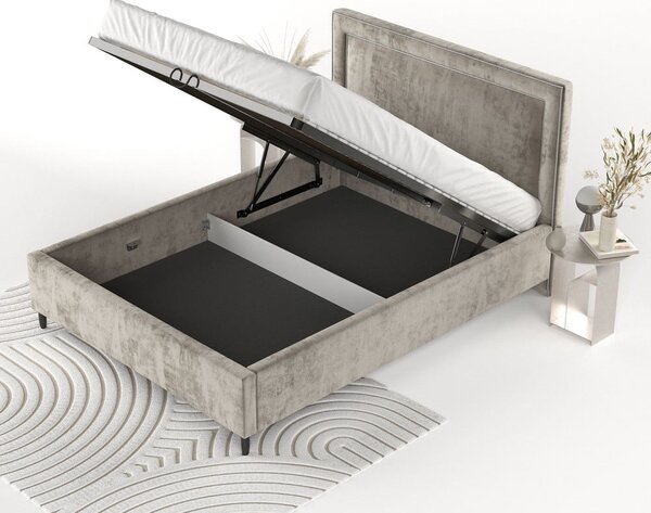Бежово двойно легло 140x200 cm тапицирано с място за съхранение с включена подматрачна рамка Baleine – Maison de Rêve
