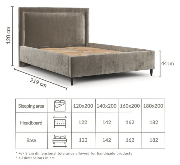 Бежово двойно легло 140x200 cm тапицирано с място за съхранение с включена подматрачна рамка Baleine – Maison de Rêve