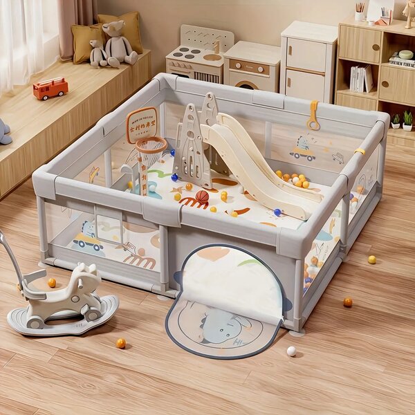 Детска кошара за игра Playfort™ - 180 X 150 Cm, Детска кошара за игра PlayFort™ (Сив) - 180 x 150 cm