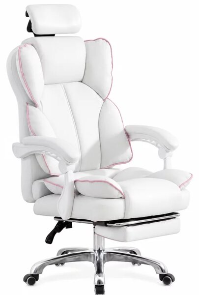 Scaun de gaming cu inclinare pana la 120°, tetiera reglabila - dimensiuni 650 mm x 520 mm x 1220–1320 mm, White
