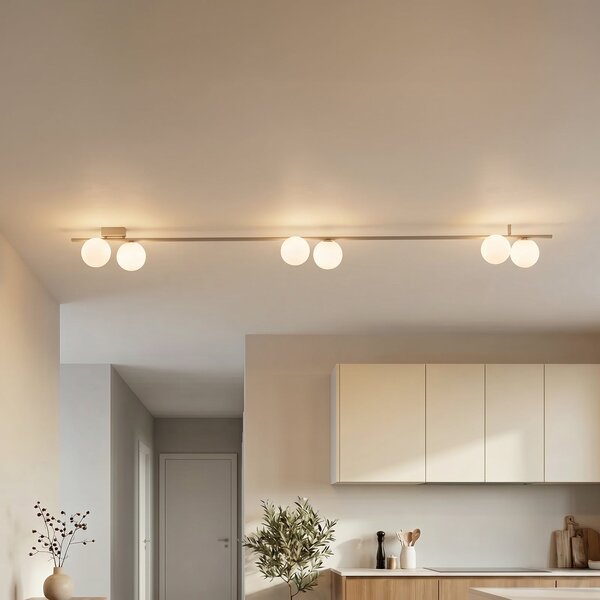 TK Lighting Таванска лампа Imelo, кремава, 6-пламъчна, стъкло, дължина 200 cm, Затъмняване, Бежов, спалня, Стъкло