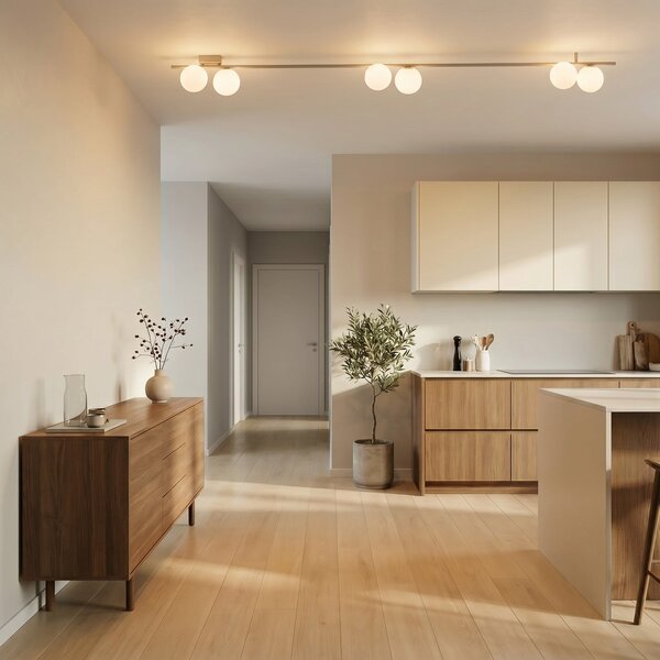 TK Lighting Таванска лампа Imelo, кремава, 6-пламъчна, стъкло, дължина 200 cm, Затъмняване, Бежов, спалня, Стъкло