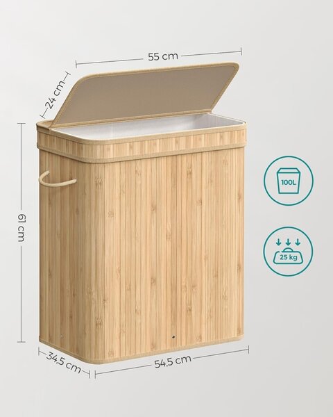 Кош за пране Songmics Бежов LCB063N01 54.5 x 34.5 x 61 см