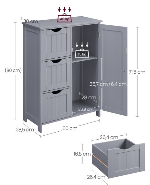 Шкаф за баня Vasagle Grey 60x30x81 cm
