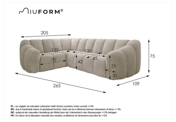 Бежов ъглов диван (ляв ъгъл/L форма) Shell – Miuform