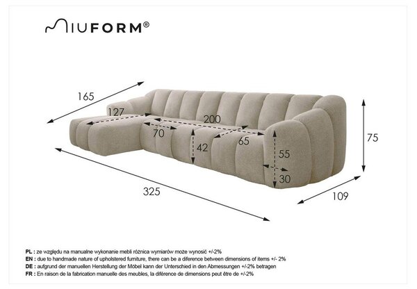 Бежов ъглов диван (ляв ъгъл) Shell – Miuform