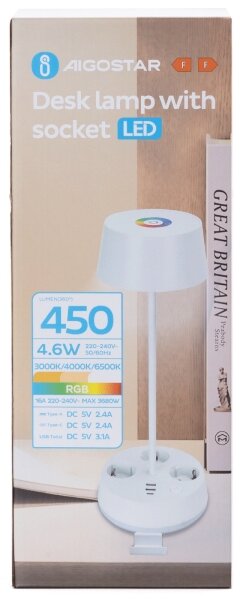 Aigostar-LED RGBW димируема настолна лампа с контакти и USB LED/4,6W/230V бяла