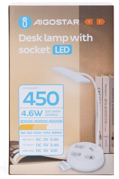 Aigostar - LED димируема настолна лампа с контакти и USB LED/4,6W/230V бяла
