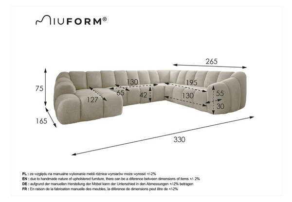 Светлосив ъглов диван (десен ъгъл/U форма) Shell – Miuform