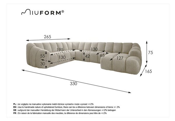 Бежов ъглов диван (ляв ъгъл/U форма) Shell – Miuform