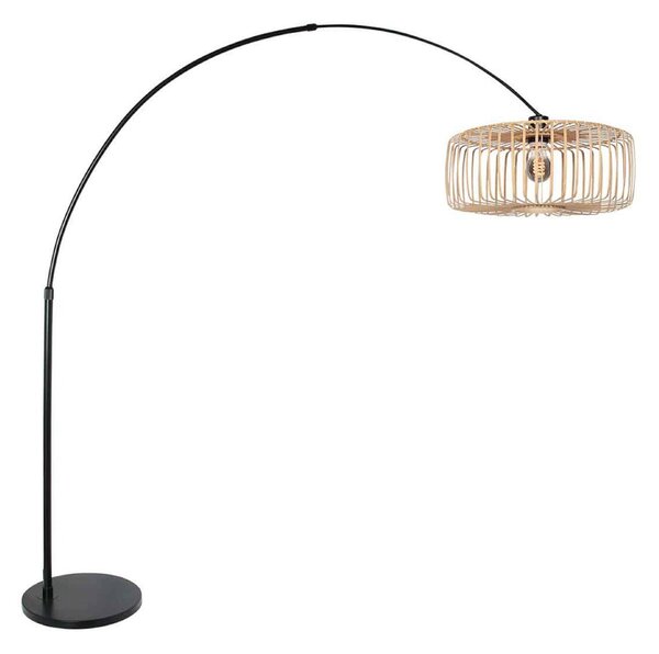 Steinhauer Светило с извита стойка Sparkled Light, черно/естествен бамбук, 240 см, Черен, Дневна/трапезария, Метал