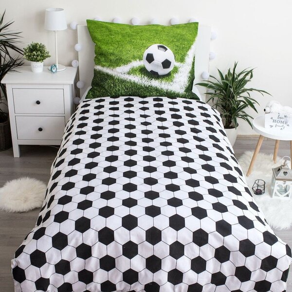 Зелено единично памучно детско спално бельо 140x200 cm Football – Jerry Fabrics